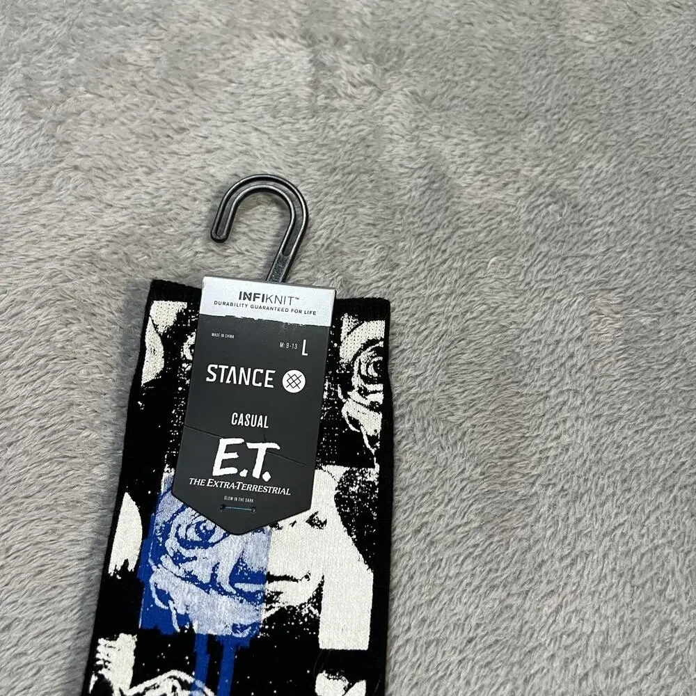 Stance Socks Mens Large Black Blue E.T. Phone Home Casual Crew Glow INFIKNIT